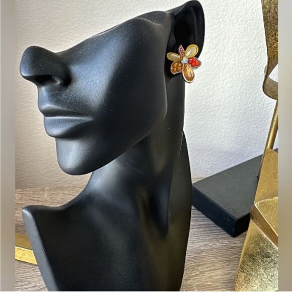 Orange flower stud earrings M66 - Picture 2 of 4